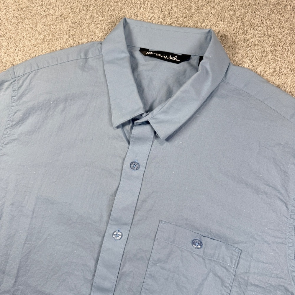 TravisMathew Button Down Mens XL Blue Short Sleeve Cotton Blend